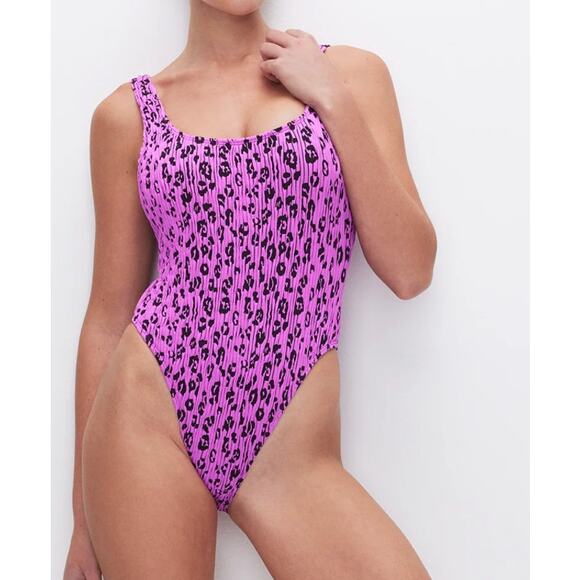 NWT Good American ALWAYS FITS MODERN TANK SWIMSUIT  LOLLIPOP LEOPARD size-XXS/XS - Picture 1 of 7